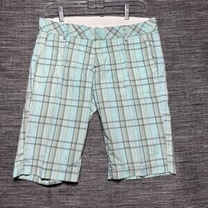 RVCA Bermuda Shorts Women's Size 6 Blue Green Plaid